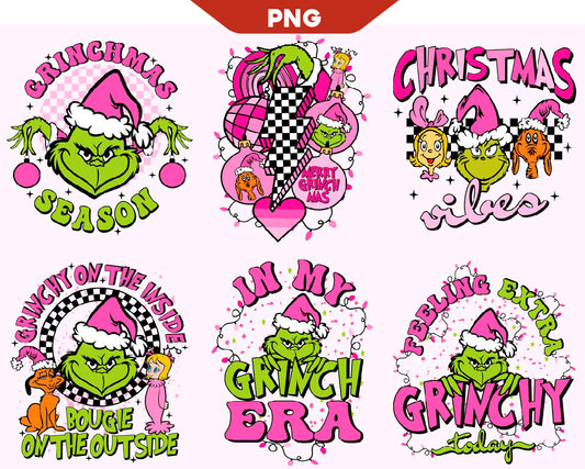 Bundle Retro Pink Grinch Christmas Png, Pink Grinchmas Png