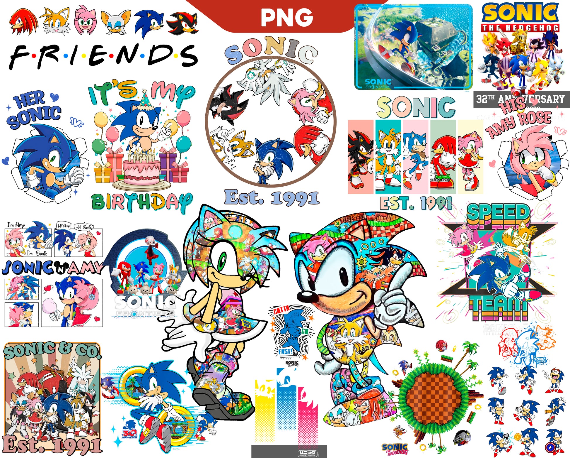 Bundle Sonic The Hedgehog Png, Sonic Birthday Png, Vintage Sonic Png