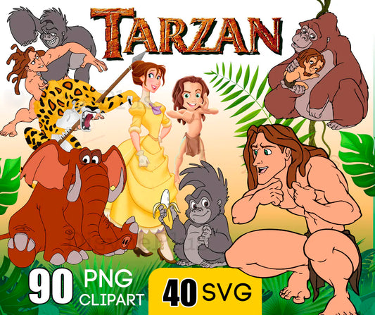 Bundle Tarzan Clip Arts Png, Tarzan and Jane Png, Tarzan Jungle Shirt, Tarzan Birthday Png