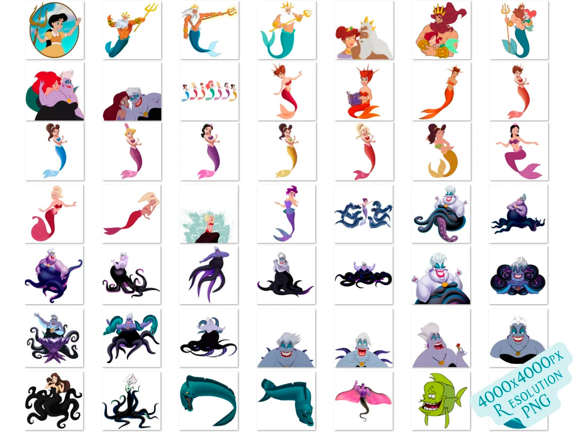 Disney Little Mermaid Png Bundle, Princess Ariel Sublimation