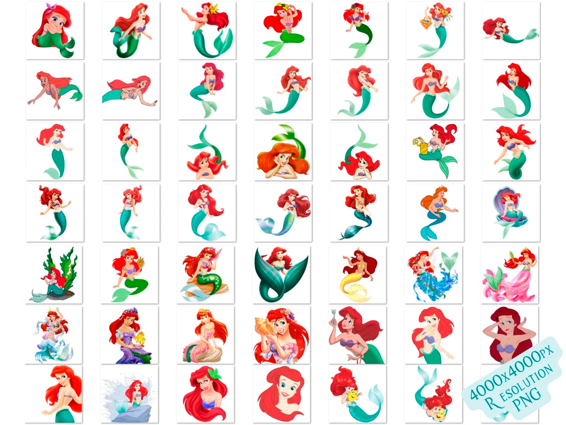Disney Little Mermaid Png Bundle, Princess Ariel Sublimation