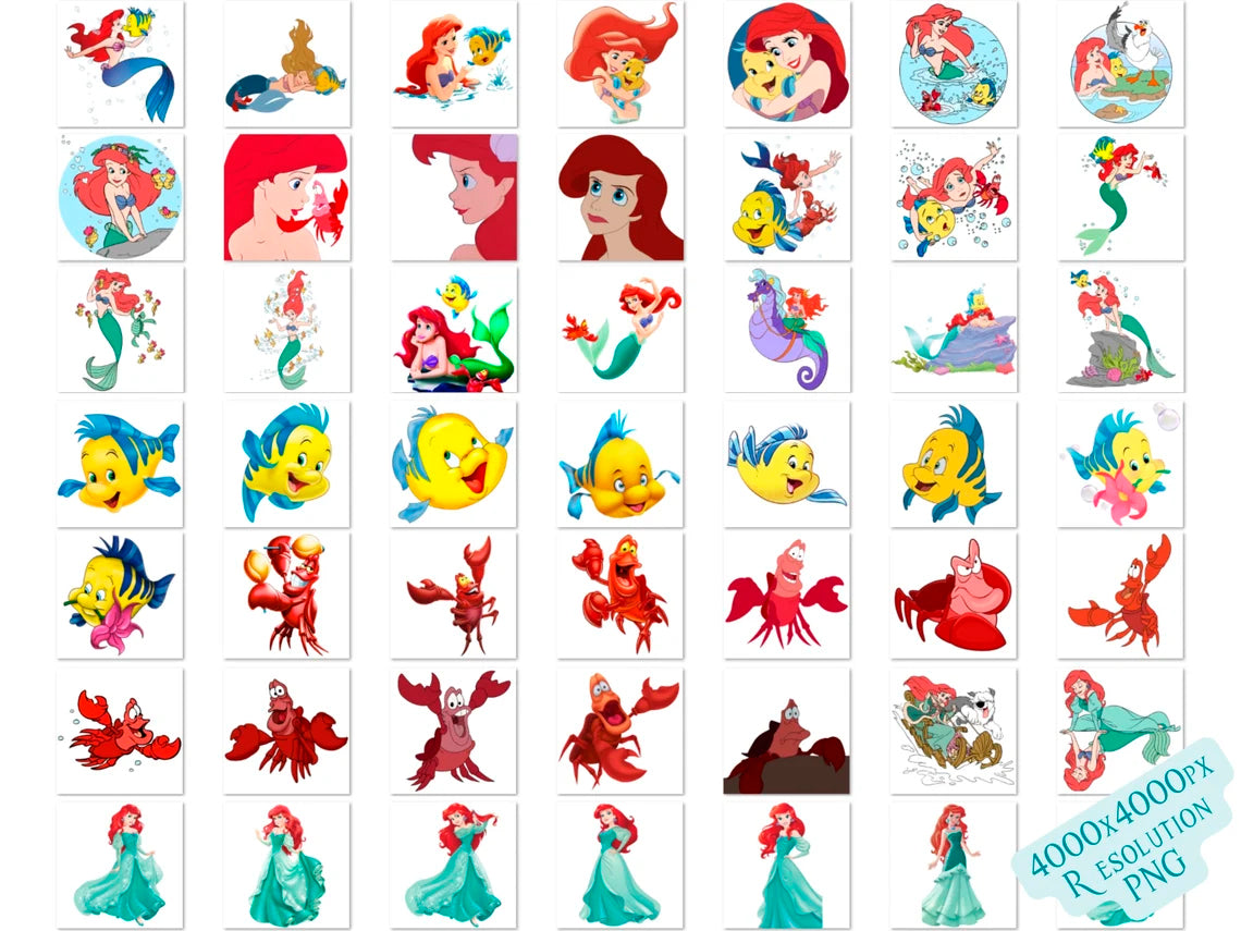 Disney Little Mermaid Png Bundle, Princess Ariel Sublimation