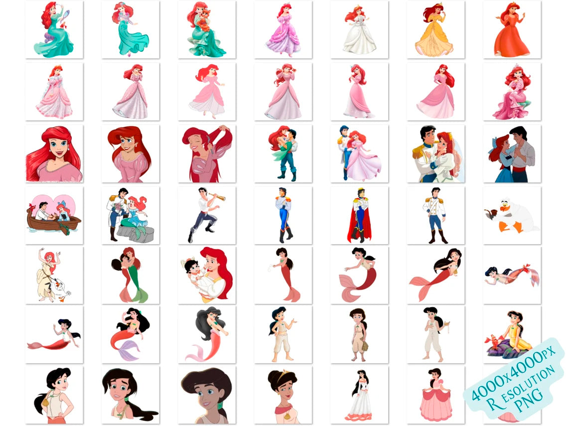Disney Little Mermaid Png Bundle, Princess Ariel Sublimation