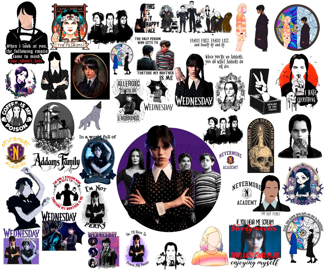 Bundle Wednesday Svg Png, Merlina Addams Svg, Addams Family Svg