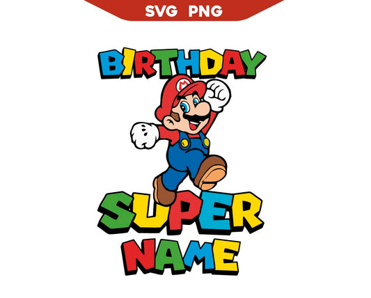 Custom Name Super Mario Birthday Svg Png