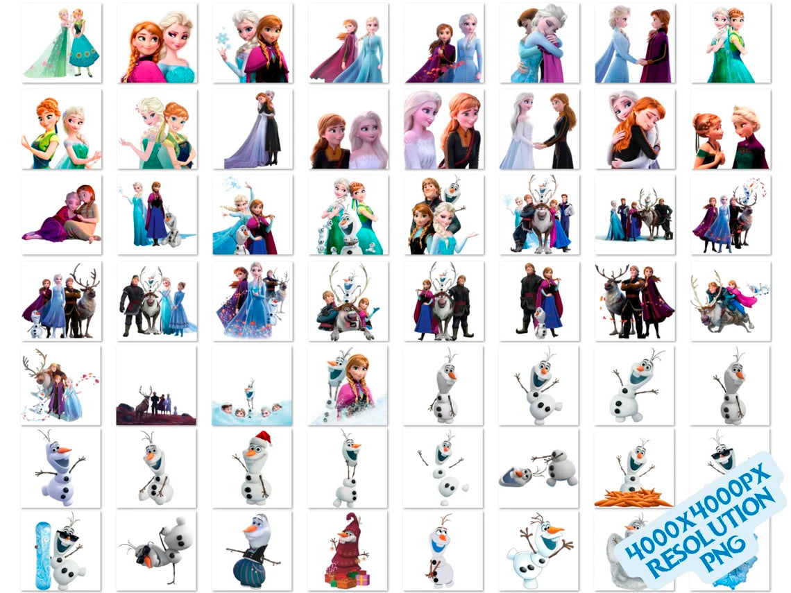 Bundle Disney Frozen PNG, Frozen Png Cliparts for Sublimation