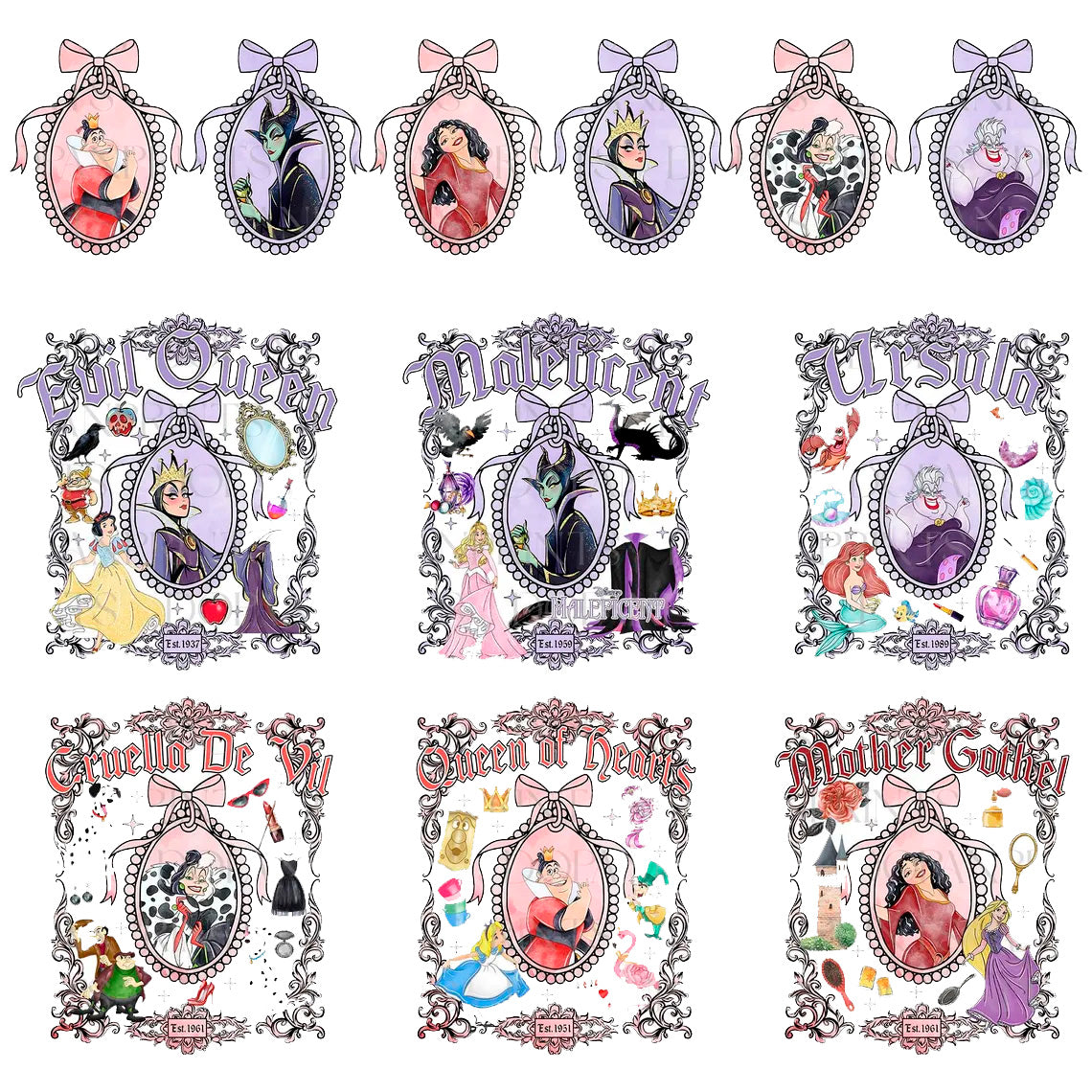 Disney Bad Girls Png Bundle, Disney Villain Princess Coquette Png, Disney Family Vacation Png