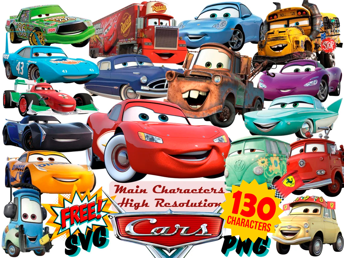 Disney Cars Png Bundle, Cars Friends Sublimation, Lightning McQueen, Tow Mater Png (1)