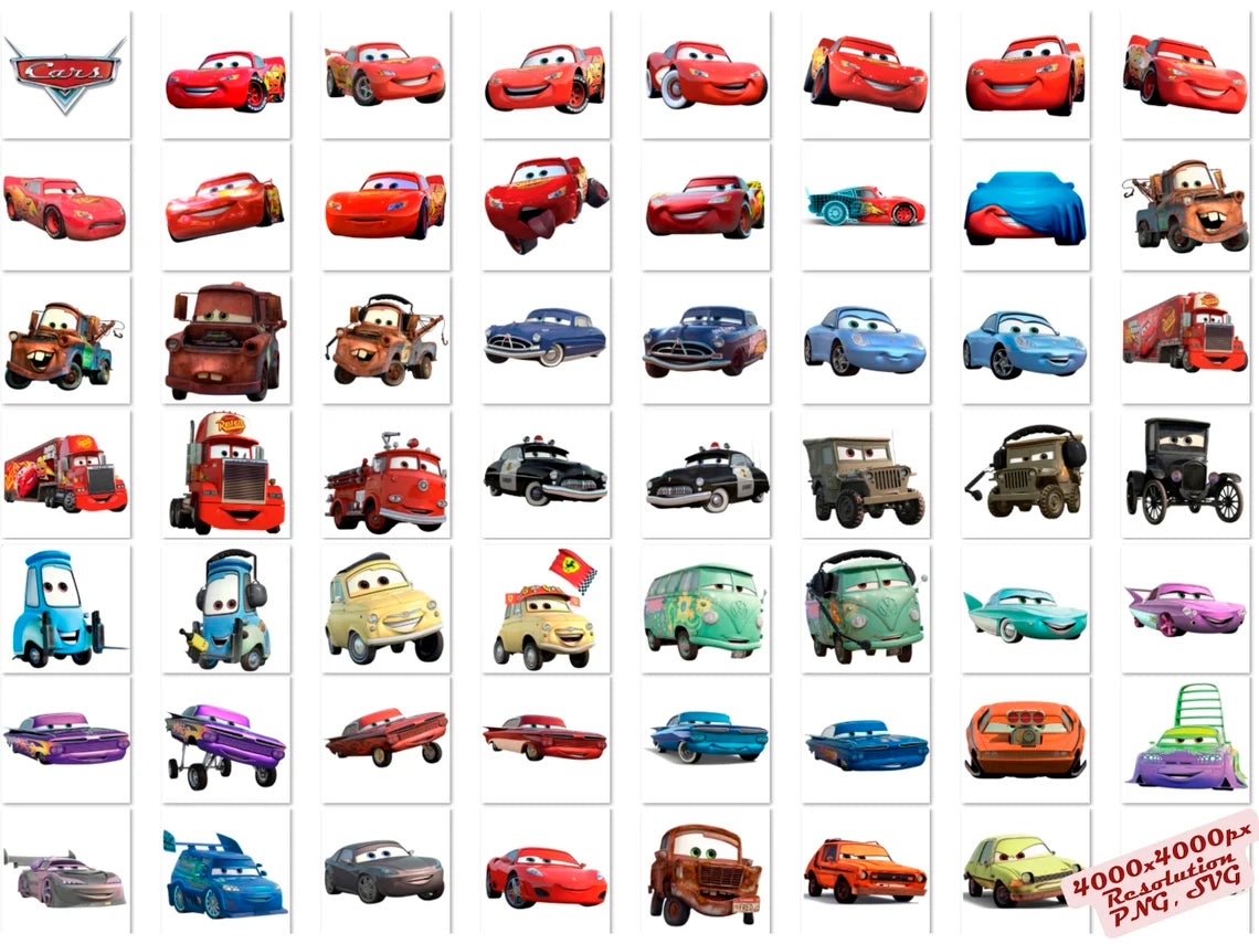 Disney Cars PNG Cliparts Bundle, Cars And Fiends Sublimation