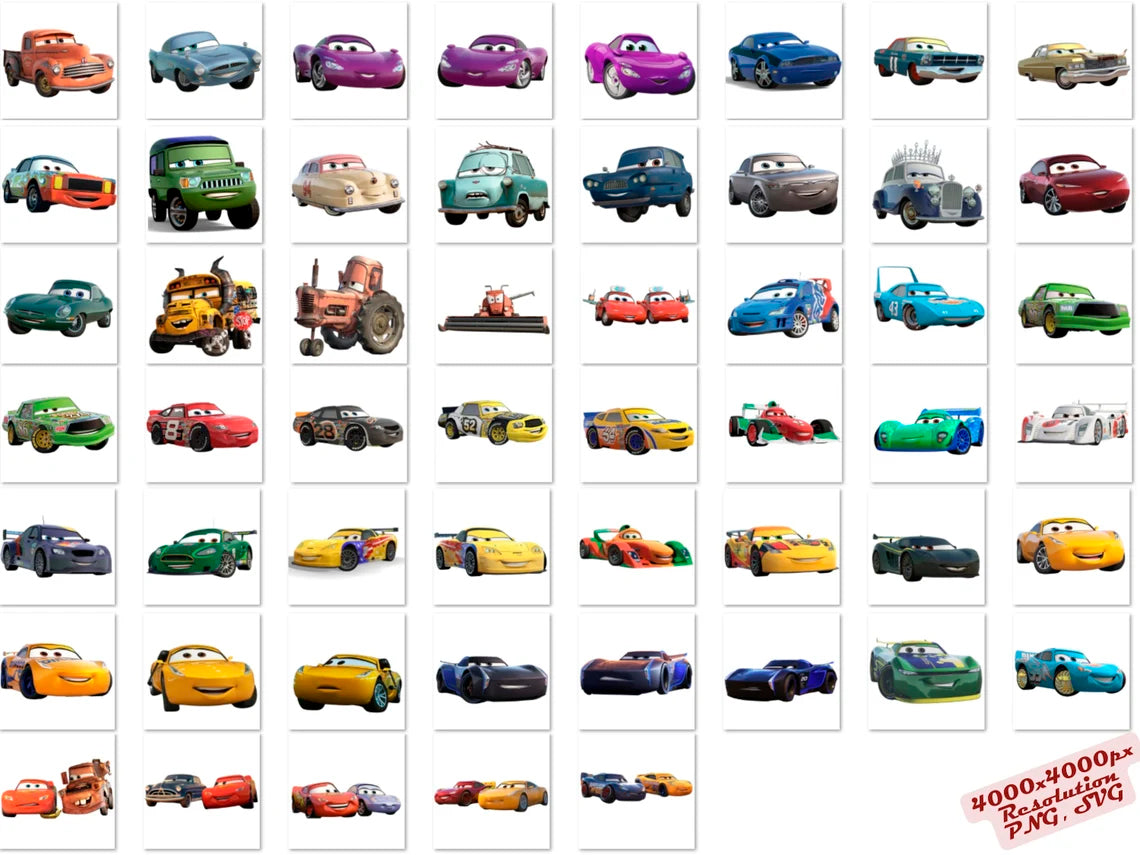 Disney Cars PNG Cliparts Bundle, Cars And Fiends Sublimation