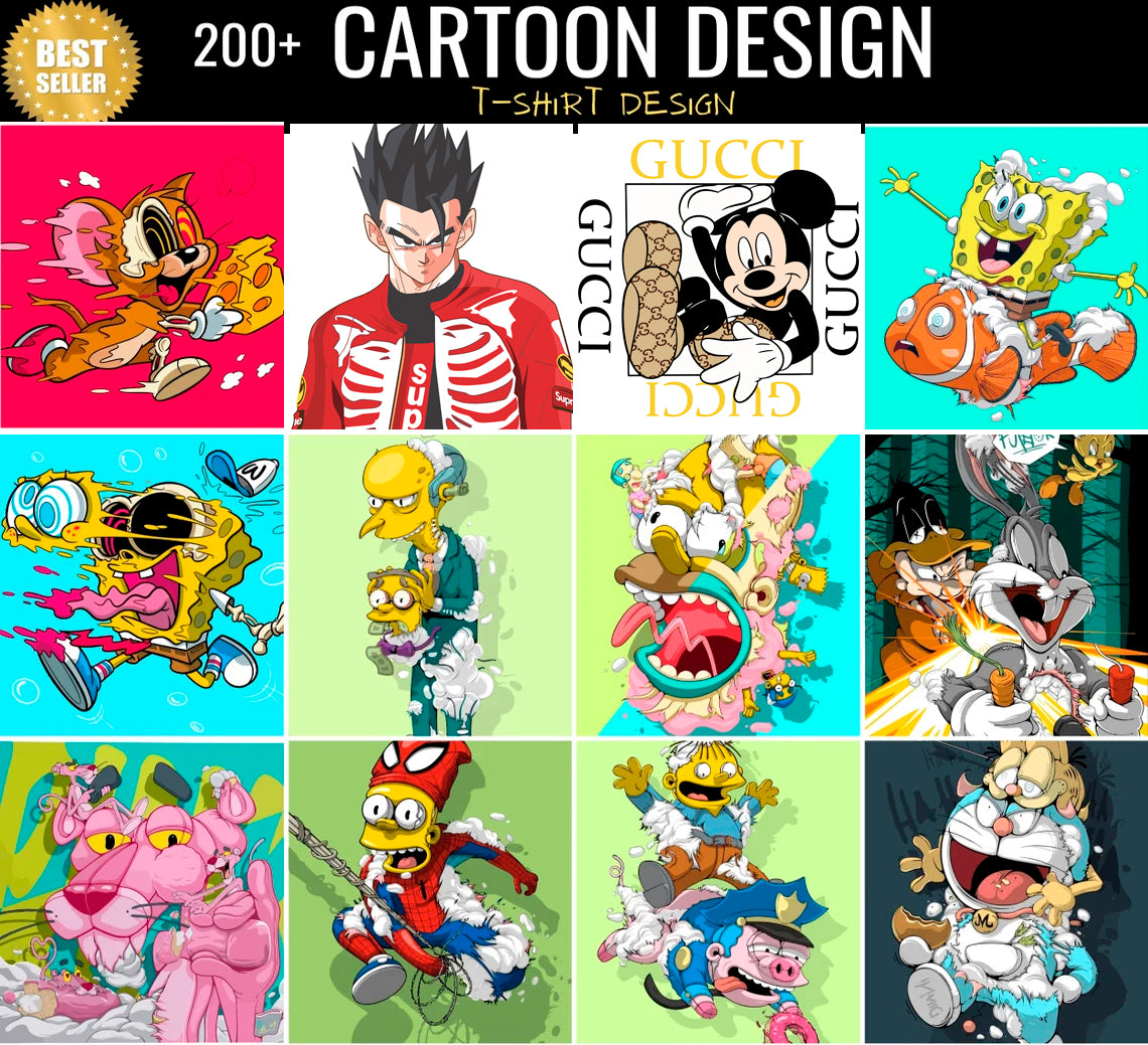 Disney Cartoon Design Png Bundle T-Shirt Sublimation, Spongebob Png, Mickey Fashion Png, Simpson Png (1)