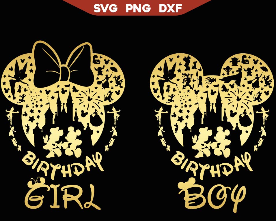 Disney Characters Birthday Gold Svg Png