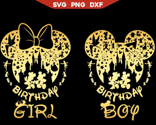 Disney Characters Birthday Gold Svg Png