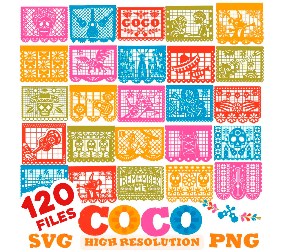 Disney Coco Papel Picado Svg Png Bundle, Decorations Papel Picado Png (1)