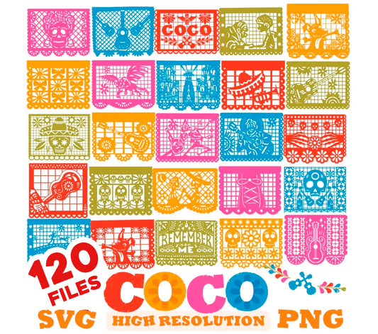 Disney Coco Papel Picado Svg Png Bundle, Decorations Papel Picado Png (1)