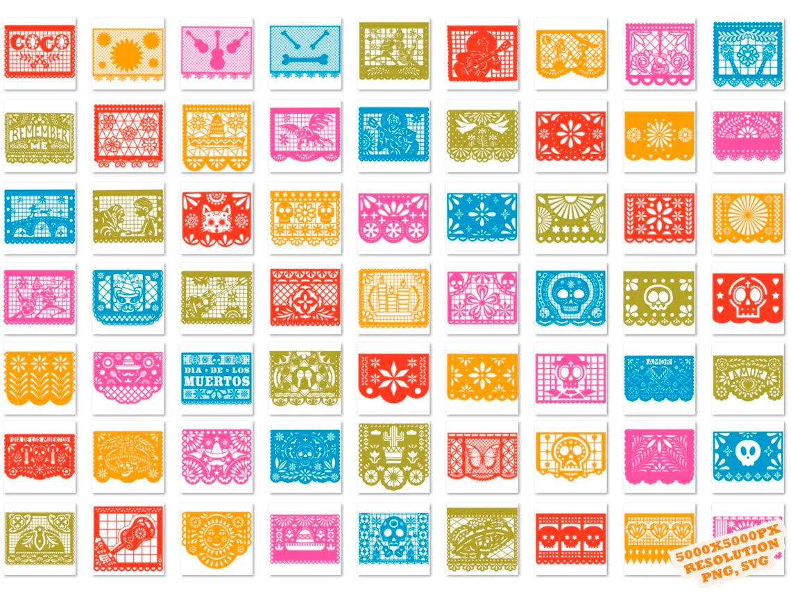 Disney Coco Papel Picado Svg Png Bundle, Decorations Papel Picado Png (3)