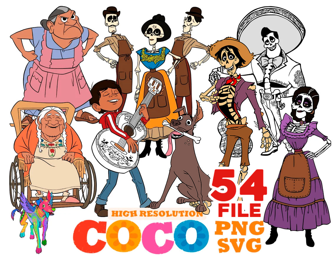 Disney Coco Png Svg Bundle, Pixar Coco Characters Sublimation, Coco Png Collection Images (2)