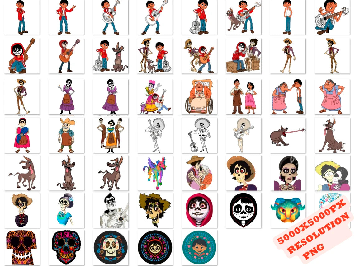Disney Coco Png Svg Bundle, Coco Characters Png Sublimation