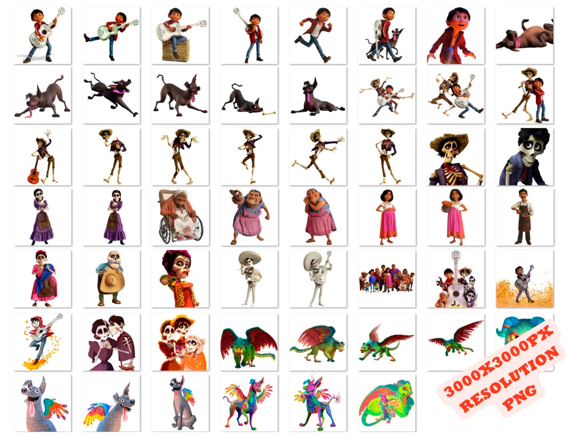 Disney Coco Png Svg Bundle, Coco Characters Png Sublimation