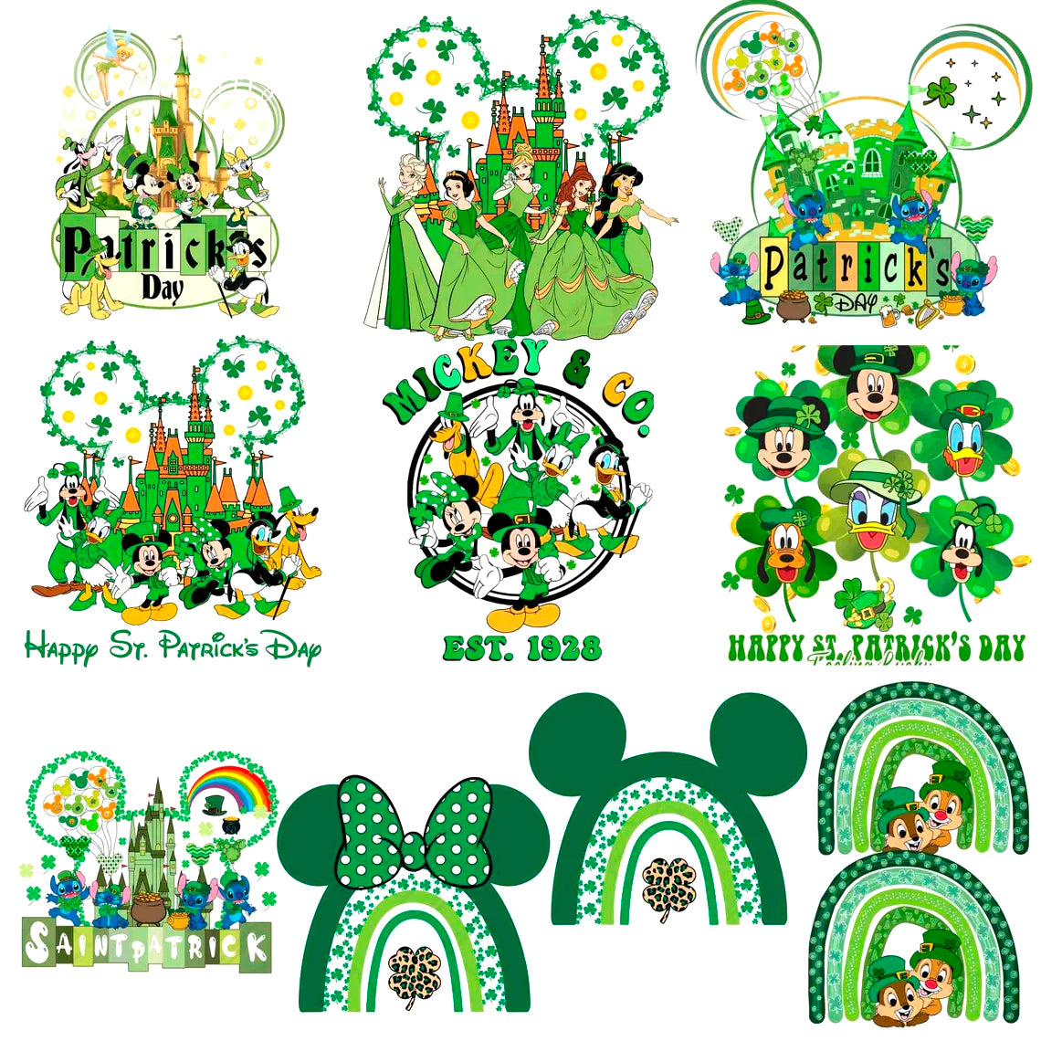 Disney St. Patrick Day Png Bundle, Mickey Friends Patrick Day Png