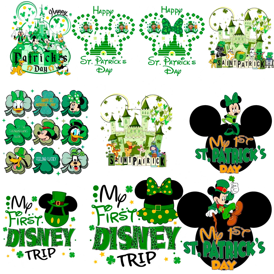Disney St. Patrick Day Png Bundle, Mickey Friends Patrick Day Png