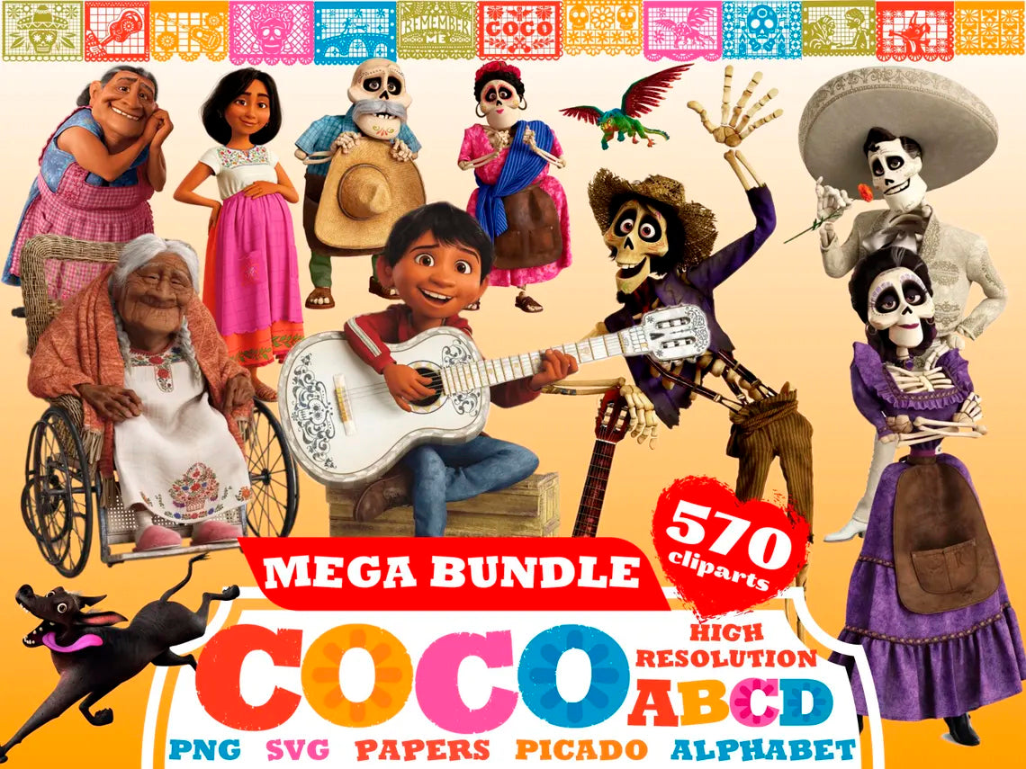 Disney Pixar Coco Svg Png Mega Bundle, Coco Cliparts Sublimation Bundle (1)