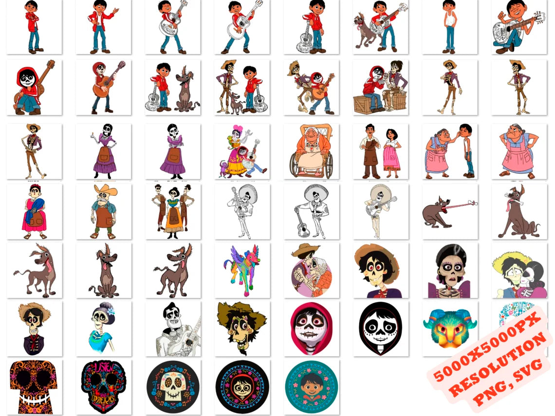 Disney Pixar Coco Svg Png Mega Bundle, Coco Cliparts Sublimation Bundle (3)