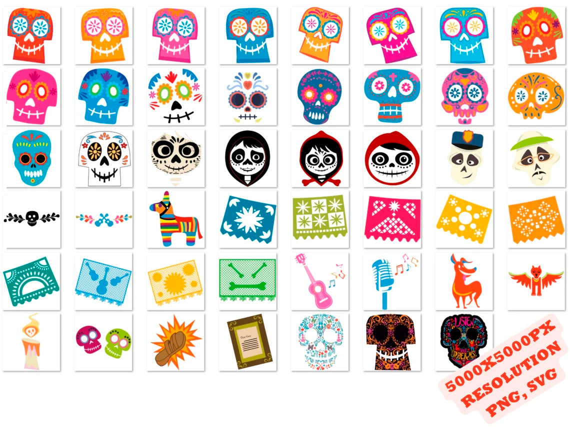 Disney Pixar Coco Svg Png Mega Bundle, Coco Cliparts Sublimation Bundle (4)