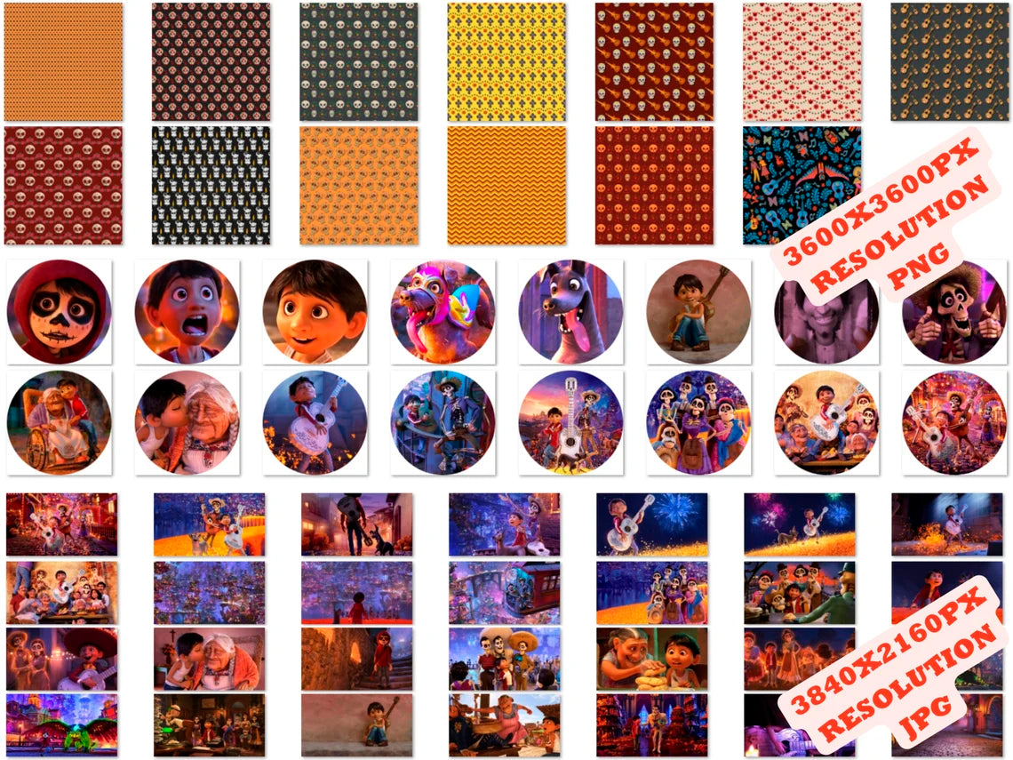 Disney Pixar Coco Svg Png Mega Bundle, Coco Cliparts Sublimation Bundle (6)