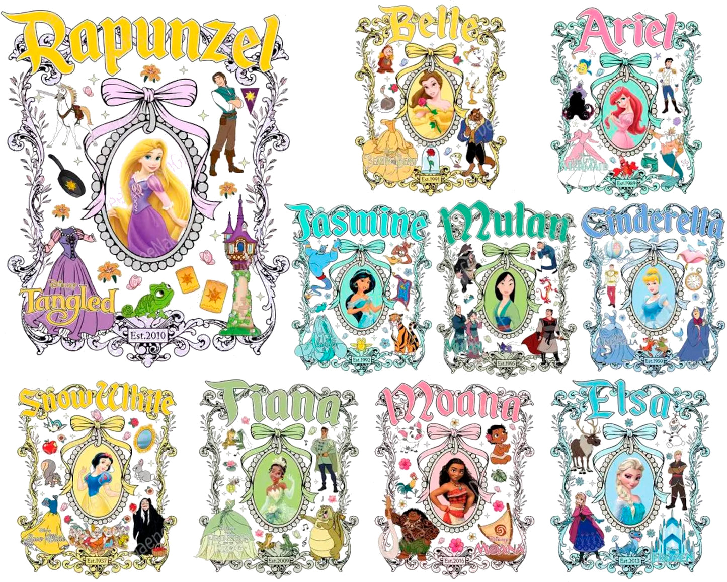 Disney Princess Png Bundle, 200 Files Princess Coquette Bow Png