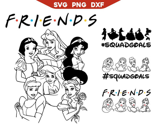 Disney Princesses Friends Outline Svg