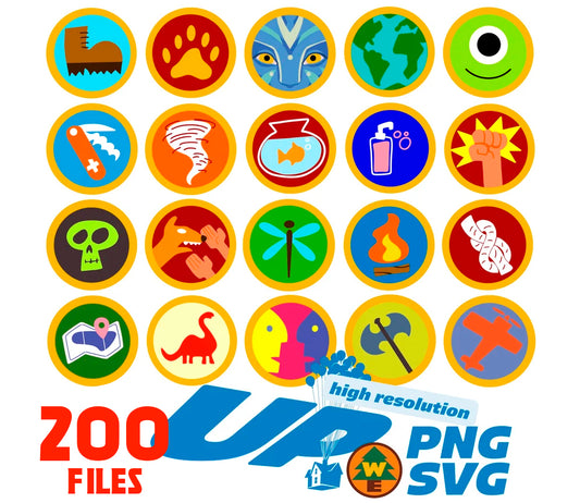 Disney Up Russel's Badges Svg Png Bundle, Up Wilderness Explorer Cartoon Sublimation Svg (1)