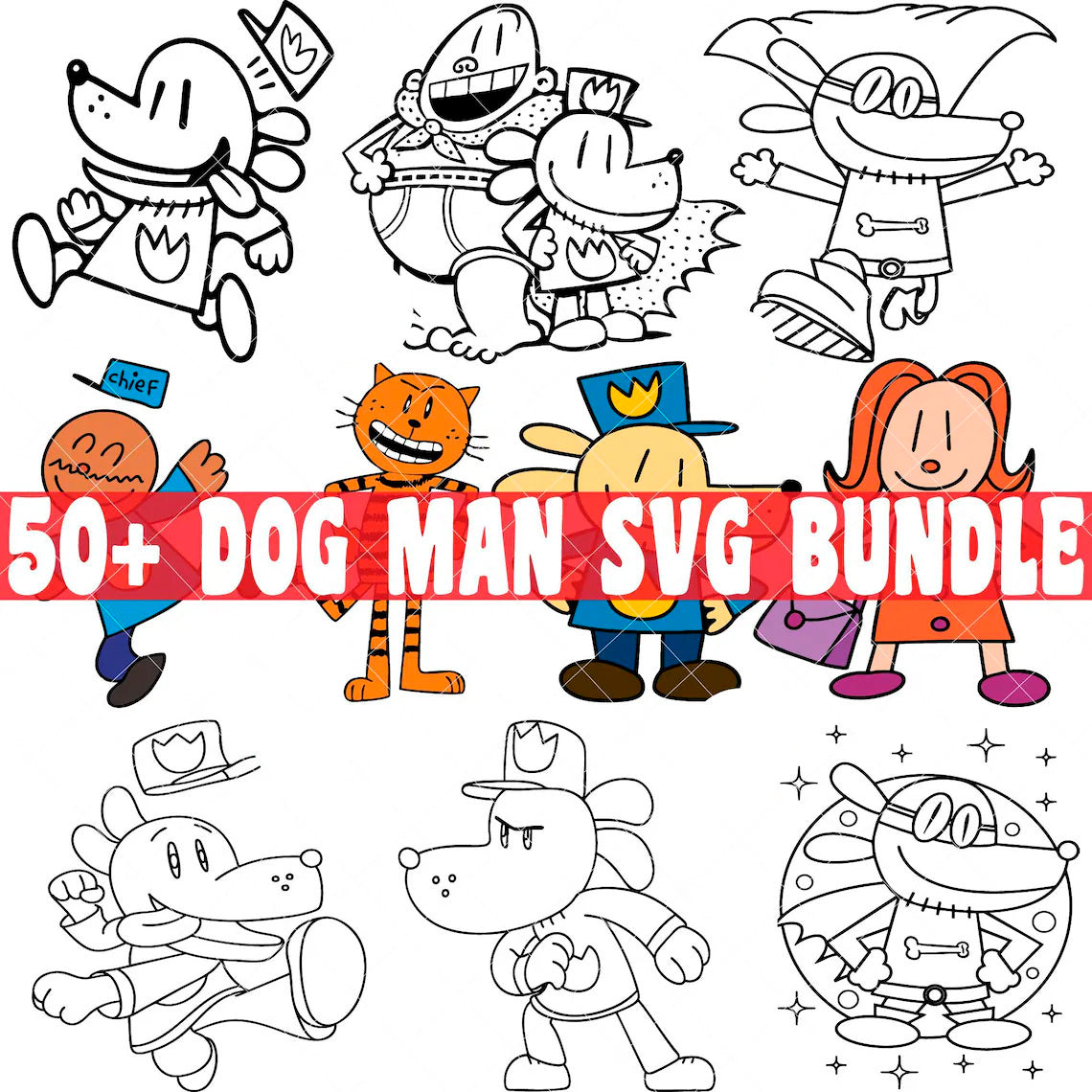 Dog Man Cartoon Png Svg Bundle, Dog Man Movie Kids Png