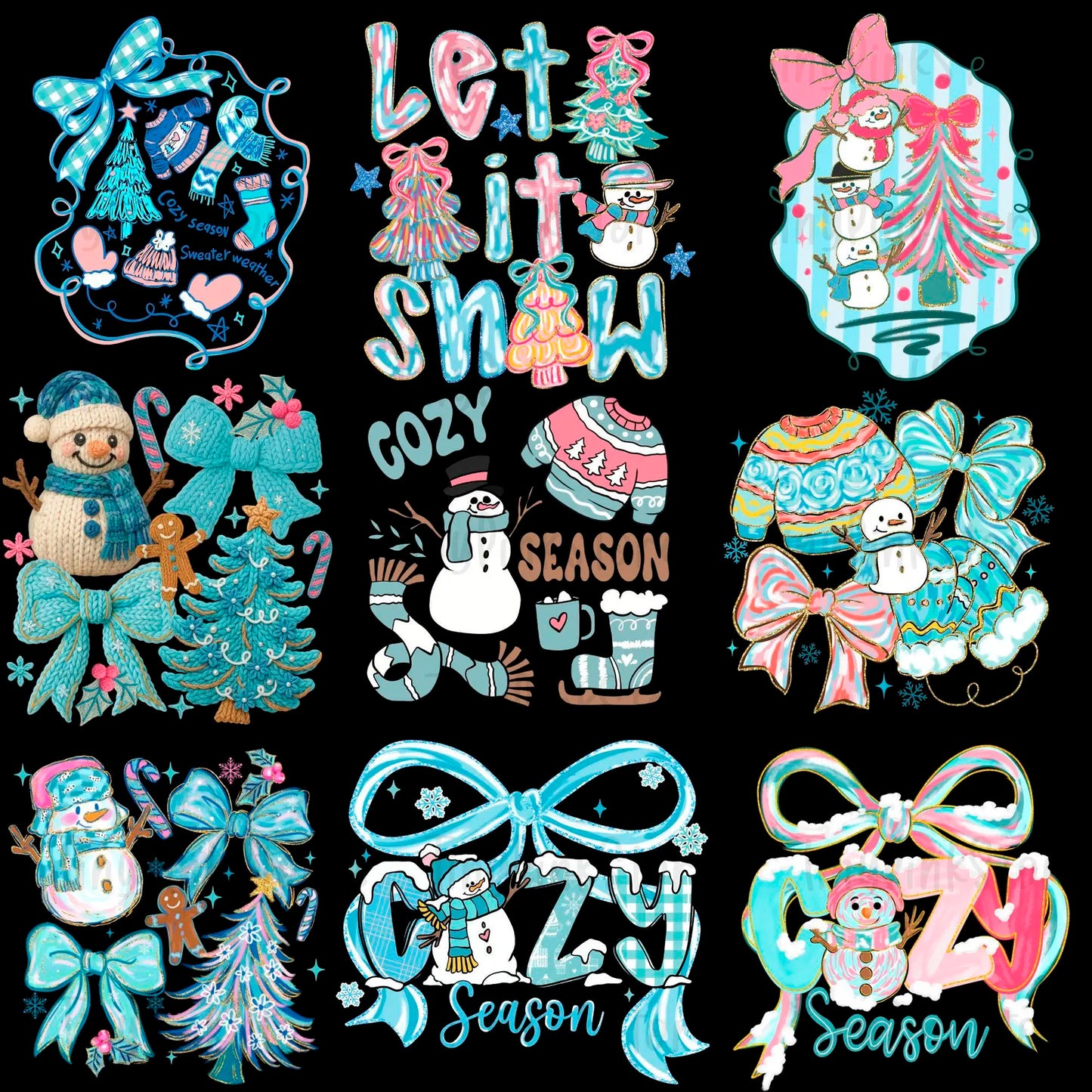 Faux Yarn Cozy Season Winter Png, Chunky Knit Cute Snowman Png