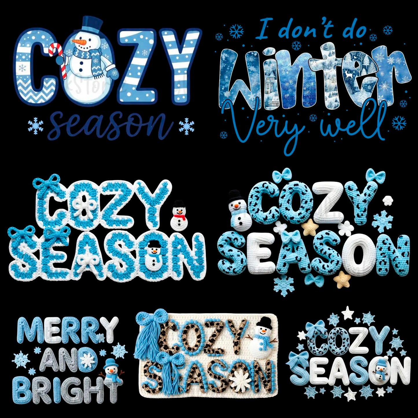 Faux Yarn Cozy Season Winter Png, Chunky Knit Cute Snowman Png