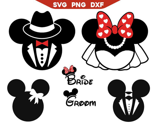 Groom Mickey Svg and Bride Minnie Svg Png