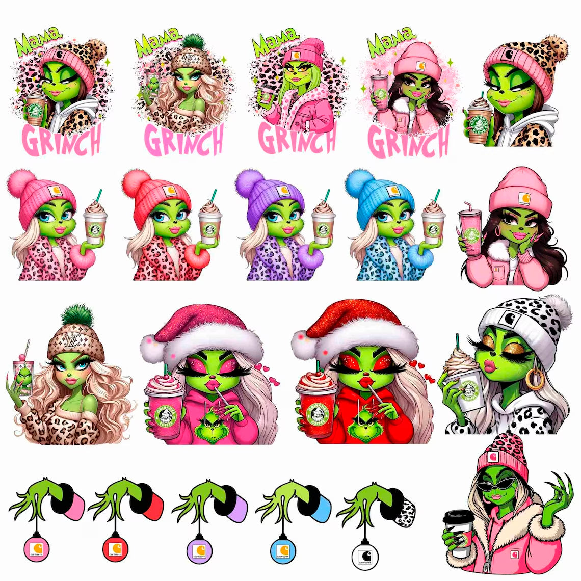 Hot Girl Cartoon Boujee Leopard Coffee Png Bundle, Colorful Boujee Png