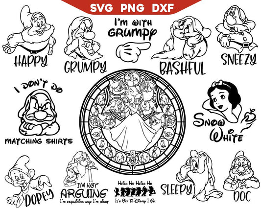 Mosaic Happy Snow White with 7 Dwarfs Svg