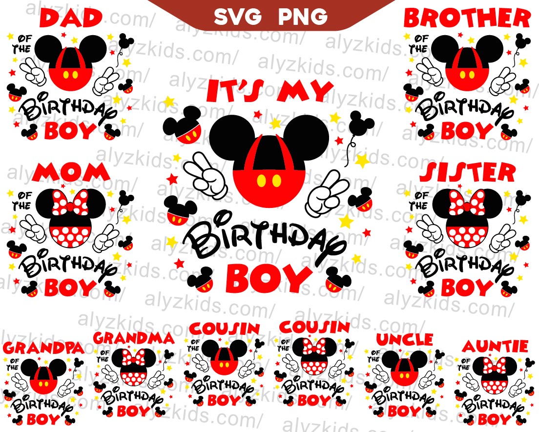 Mickey Birthday Boy Family Svg Png Bundle, Birthday Squad Svg