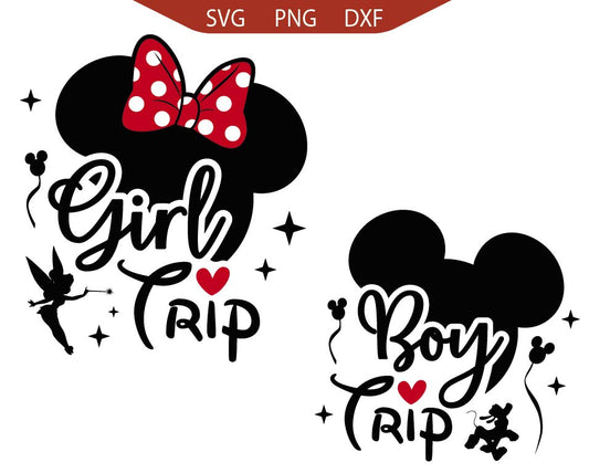 Mickey Boy Trip Silhouette Svg, Minnie Girl Trip Silhouette Svg