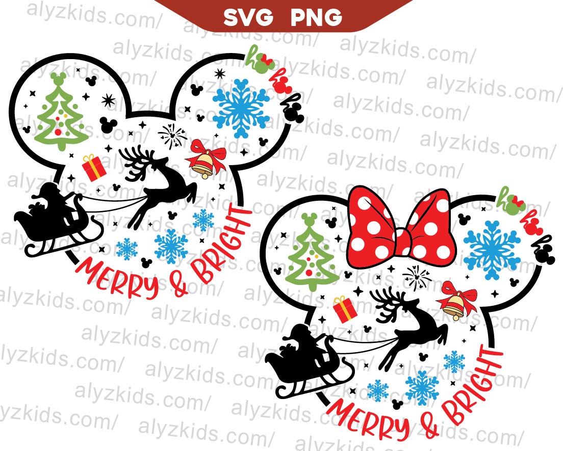 Mickey Merry & Bright Svg, Disney Mouse Christmas Svg Png