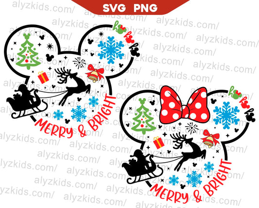 Mickey Merry & Bright Svg, Disney Mouse Christmas Svg Png