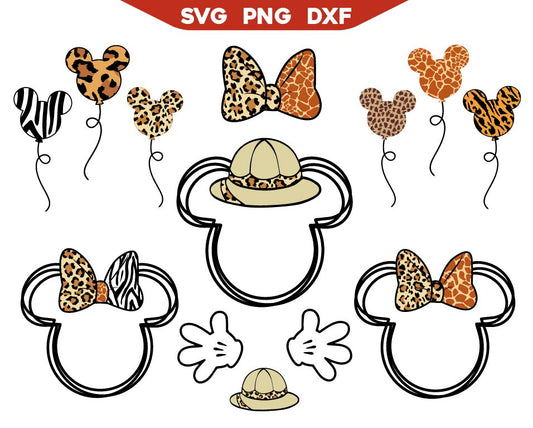 Mickey Safari Svg, Mouse Head Bow Balloons Svg Png