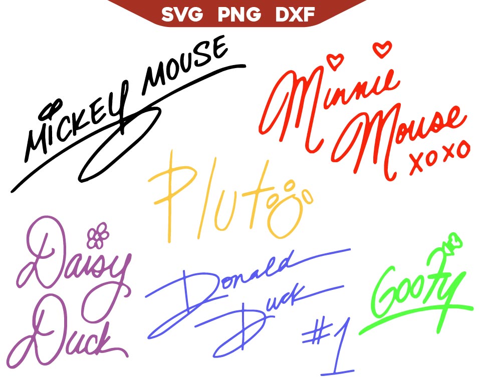 Mickey's friends Autographs Svg Bundle, Mouse Signatures Svg