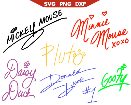 Mickey's friends Autographs Svg Bundle, Mouse Signatures Svg