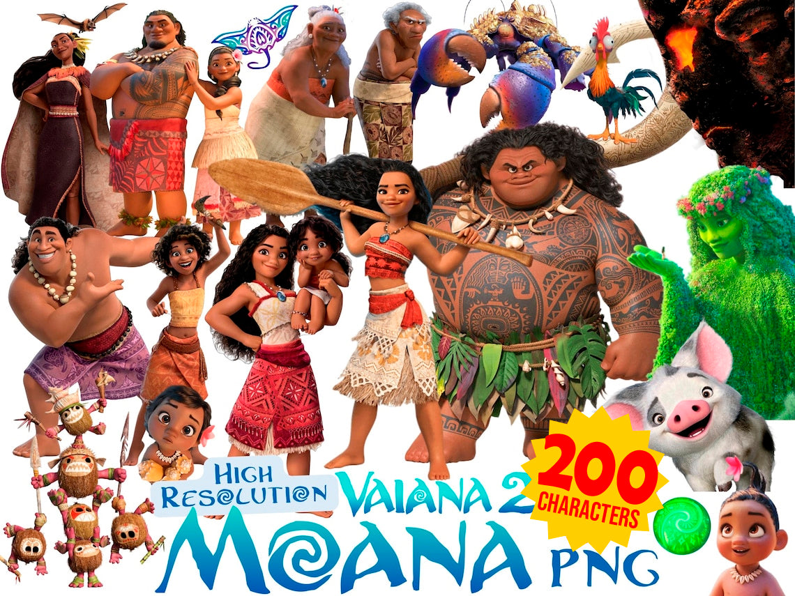 Moana 2 PNG Bundle, Moana 2 Png Cartoon for Sublimation, Moana Movie Themed Cliparts