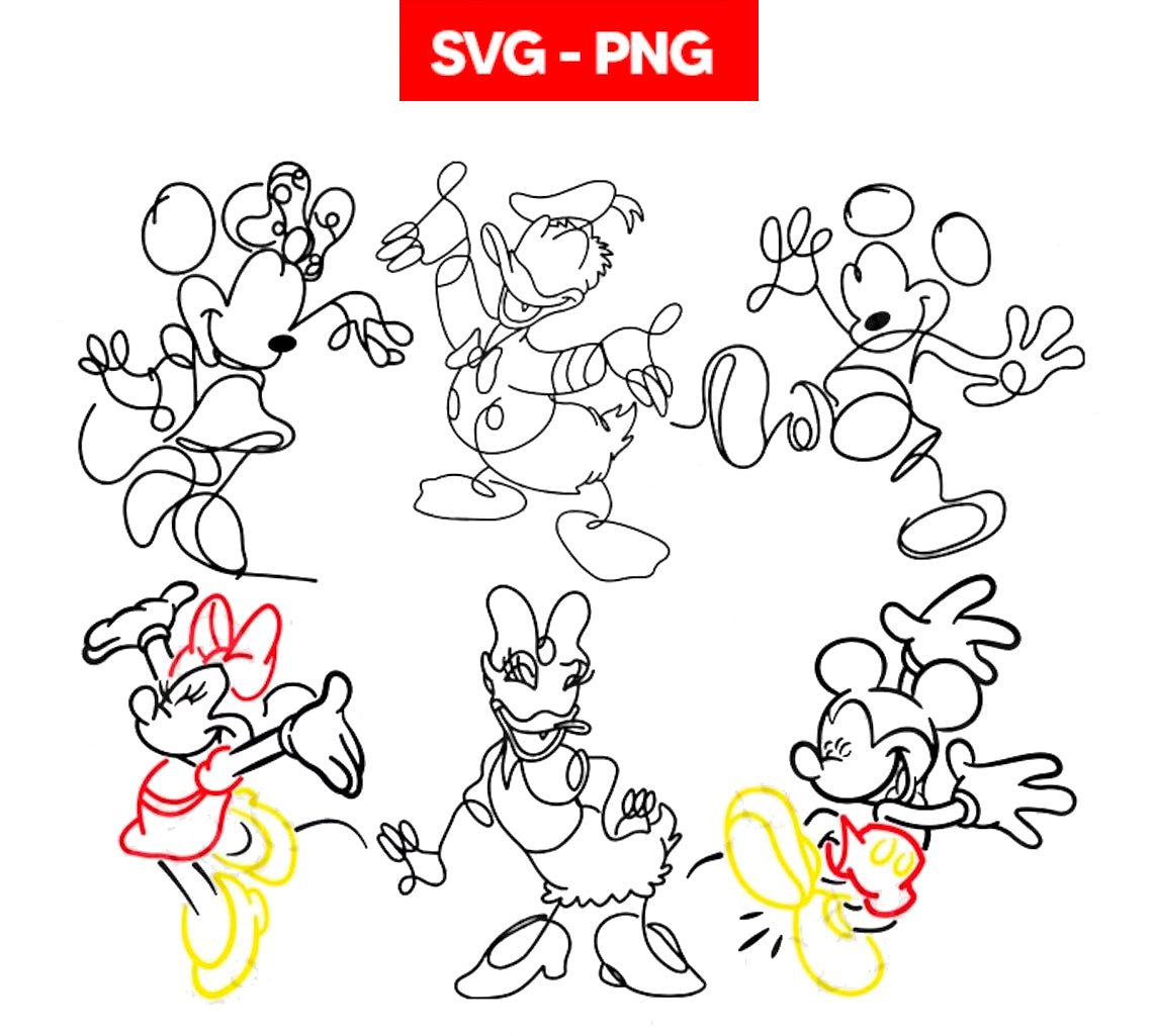 Mickey Mouse Line Art Bundle Svg Png, Mickey Mouse Outline Svg