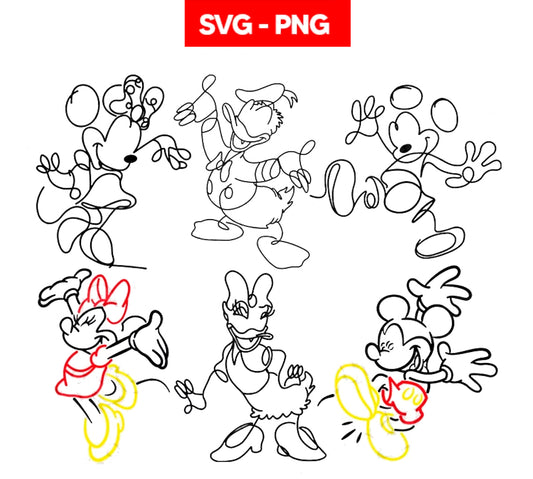 Mickey Mouse Line Art Bundle Svg Png, Mickey Mouse Outline Svg