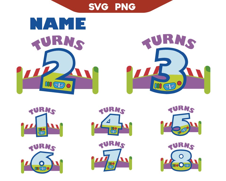 Name Turns 1st to 8th Buzz Lightyear Birthday Svg Bundle