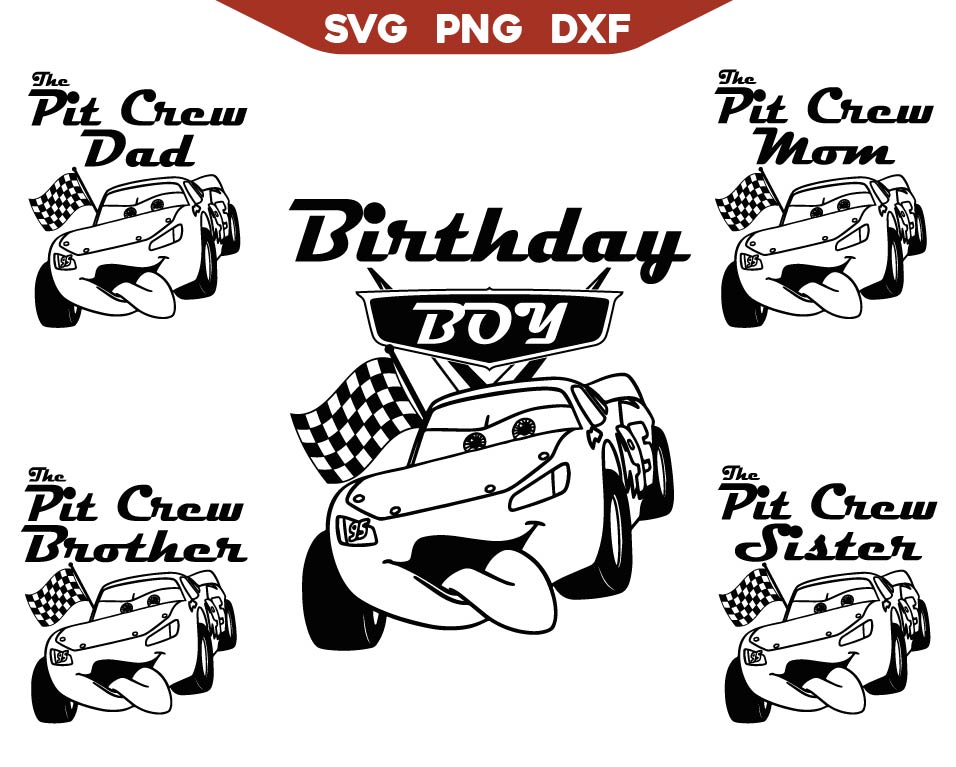 Outline McQueen The Pit Crew Birthday Svg Png Bundle